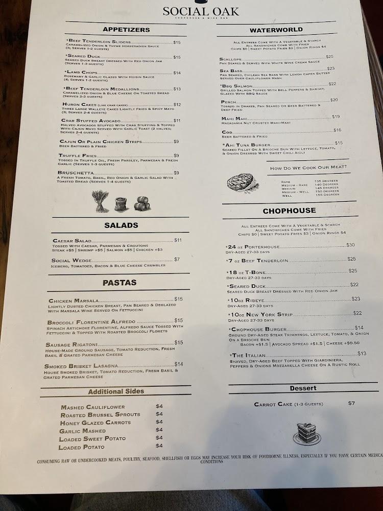 Social Oak Chophouse & Wine Bar Menu image 1
