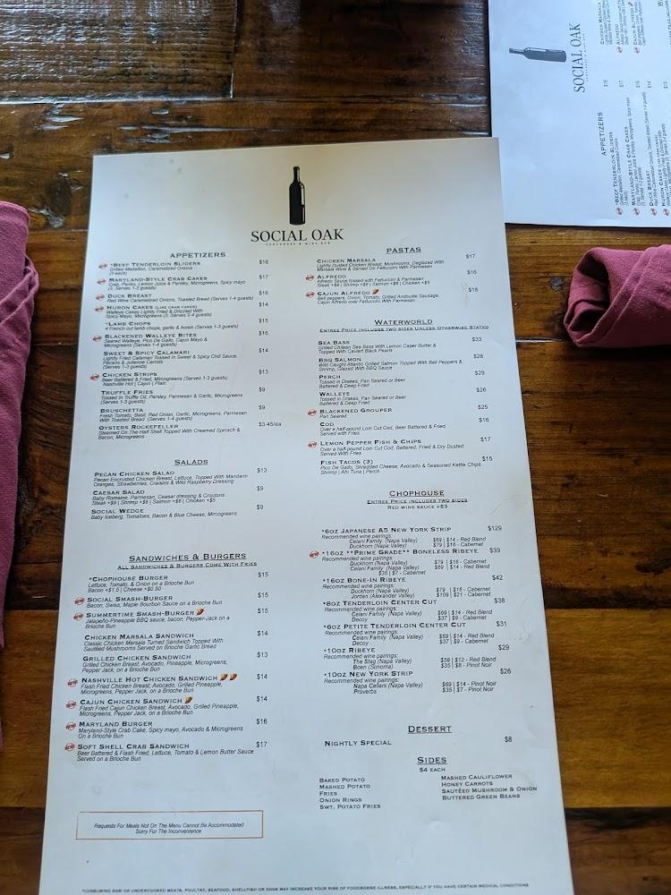 Social Oak Chophouse & Wine Bar Menu image 2